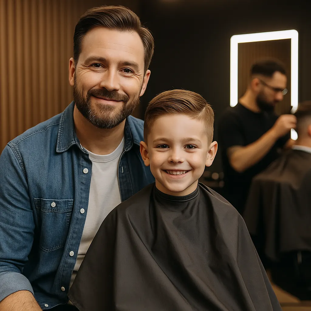 Father and son side-by-side haircut experience at Funking Barber
